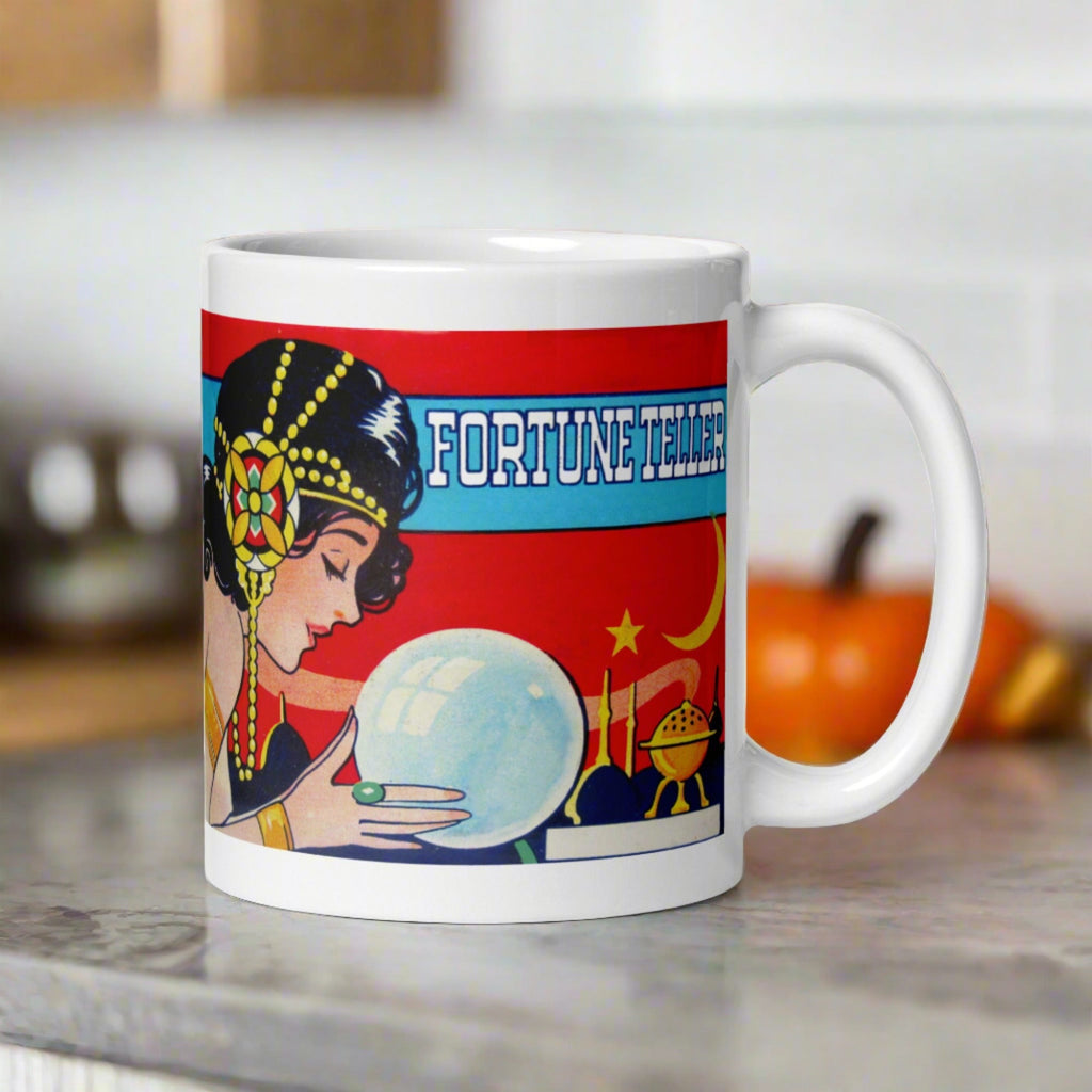 Fortune Teller Tarot Celestial Crystal Retro Halloween Print Glossy Mug