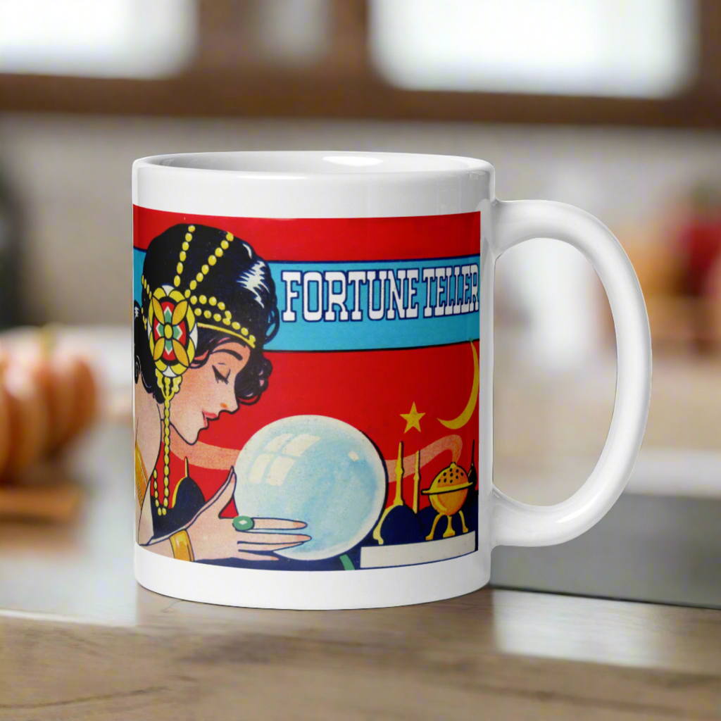Fortune Teller Tarot Celestial Crystal Retro Halloween Print Glossy Mug