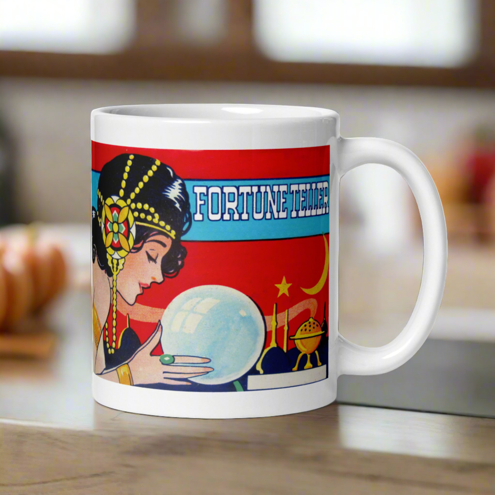 Fortune Teller Tarot Celestial Crystal Retro Halloween Print Glossy Mug