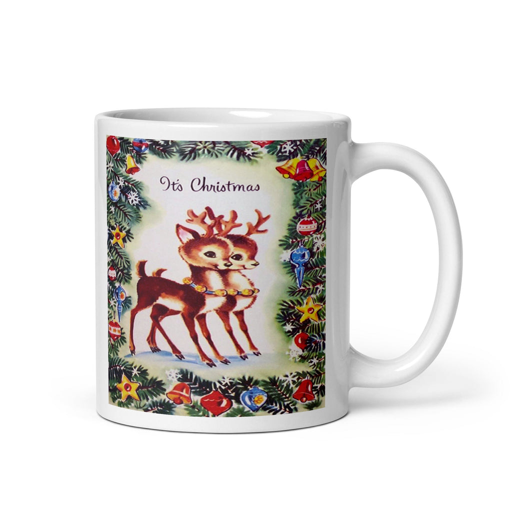 It's Christmas Cute Reindeer Mid Century Retro Christmasas Print White Glossy Coffee Mug