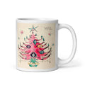 Noel Pink Christmas Tree Mid Century Retro Christmas Print White Glossy Coffee Mug
