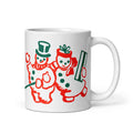Snowman And Snowwoman Mid Century Retro Christmas Print White Glossy Mug