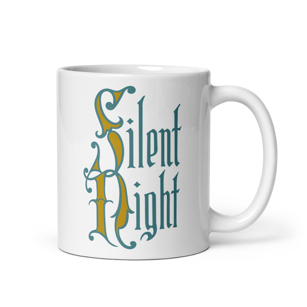 Silent Night Mid Century Retro Style Christmas White Glossy Mug