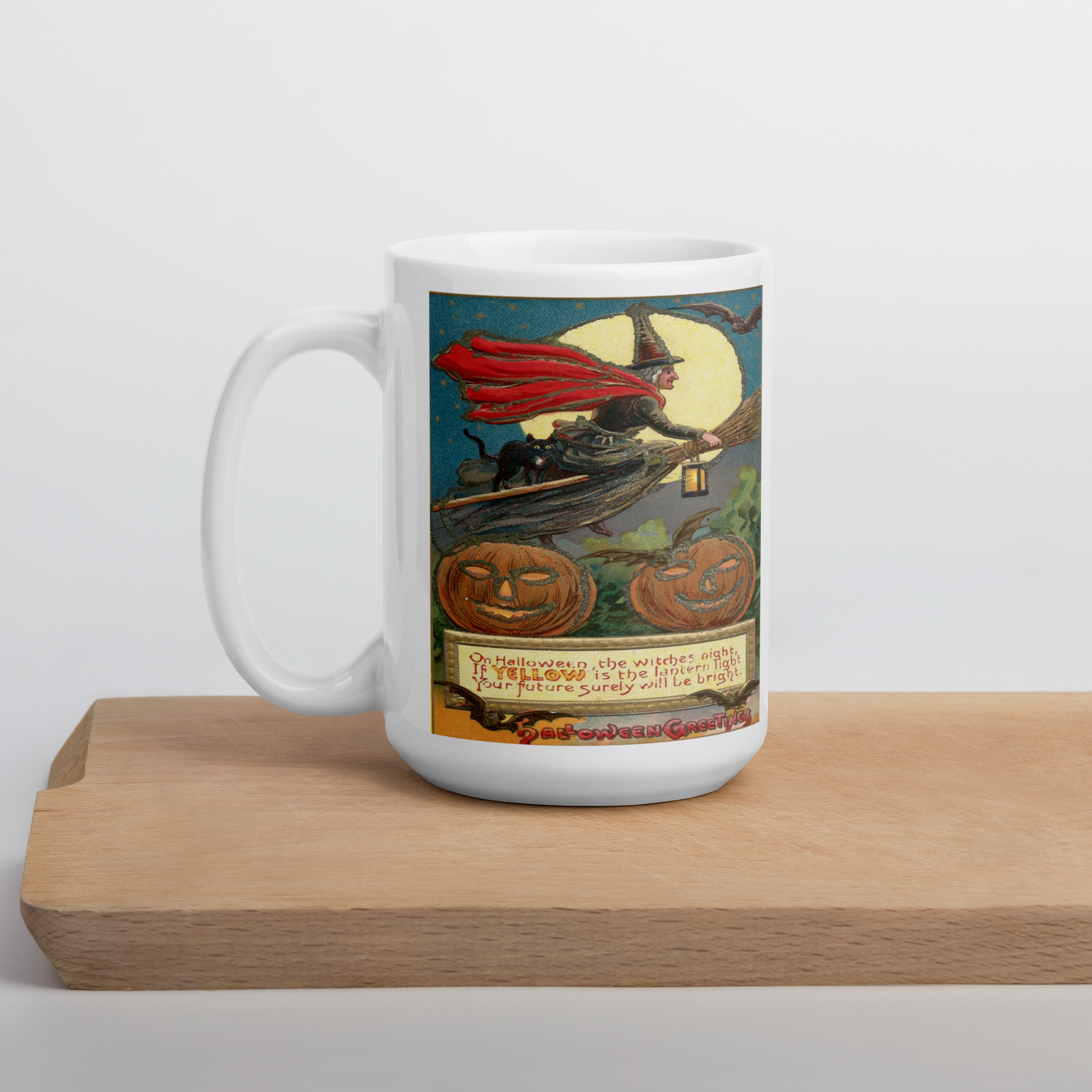 Victorian Witch Black Cat Retro Vintage Art Halloween Glossy Coffee Mug