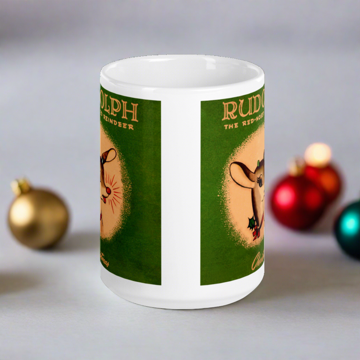 Rudolph The Red Nosed Reindeer Christmas Mid Century Retro Christmas Print Glossy Mug