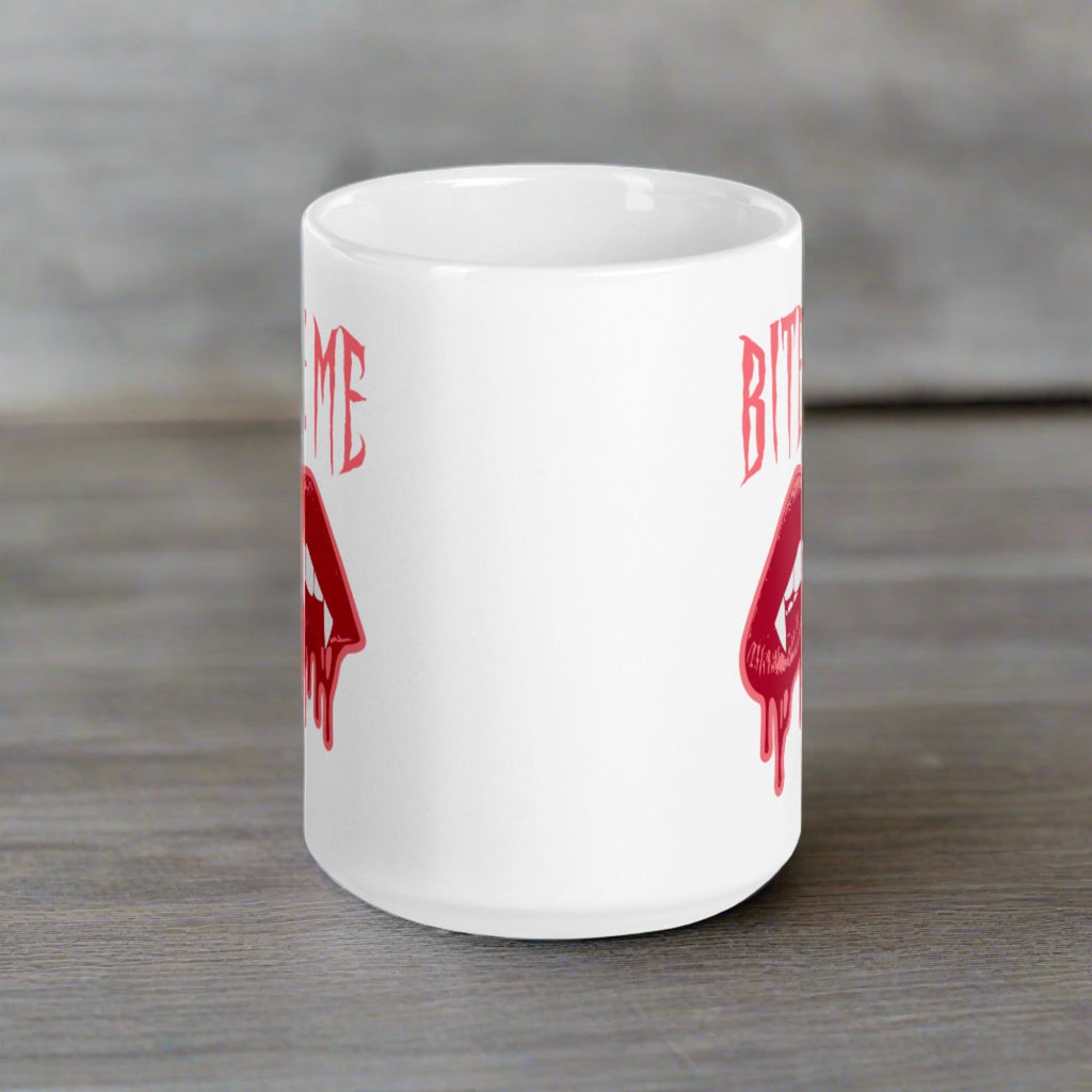 Bite Me Vampire Fangs Halloween Glossy Mug
