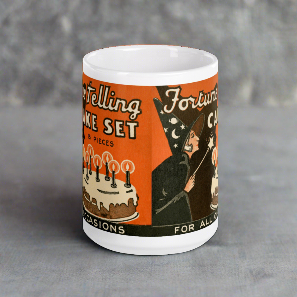 Fortune Telling Cake Set Retro Vintage Halloween Print Glossy Coffee Mug