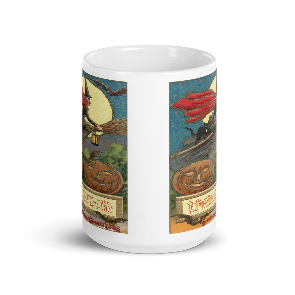Victorian Witch Black Cat Retro Vintage Art Halloween Glossy Coffee Mug