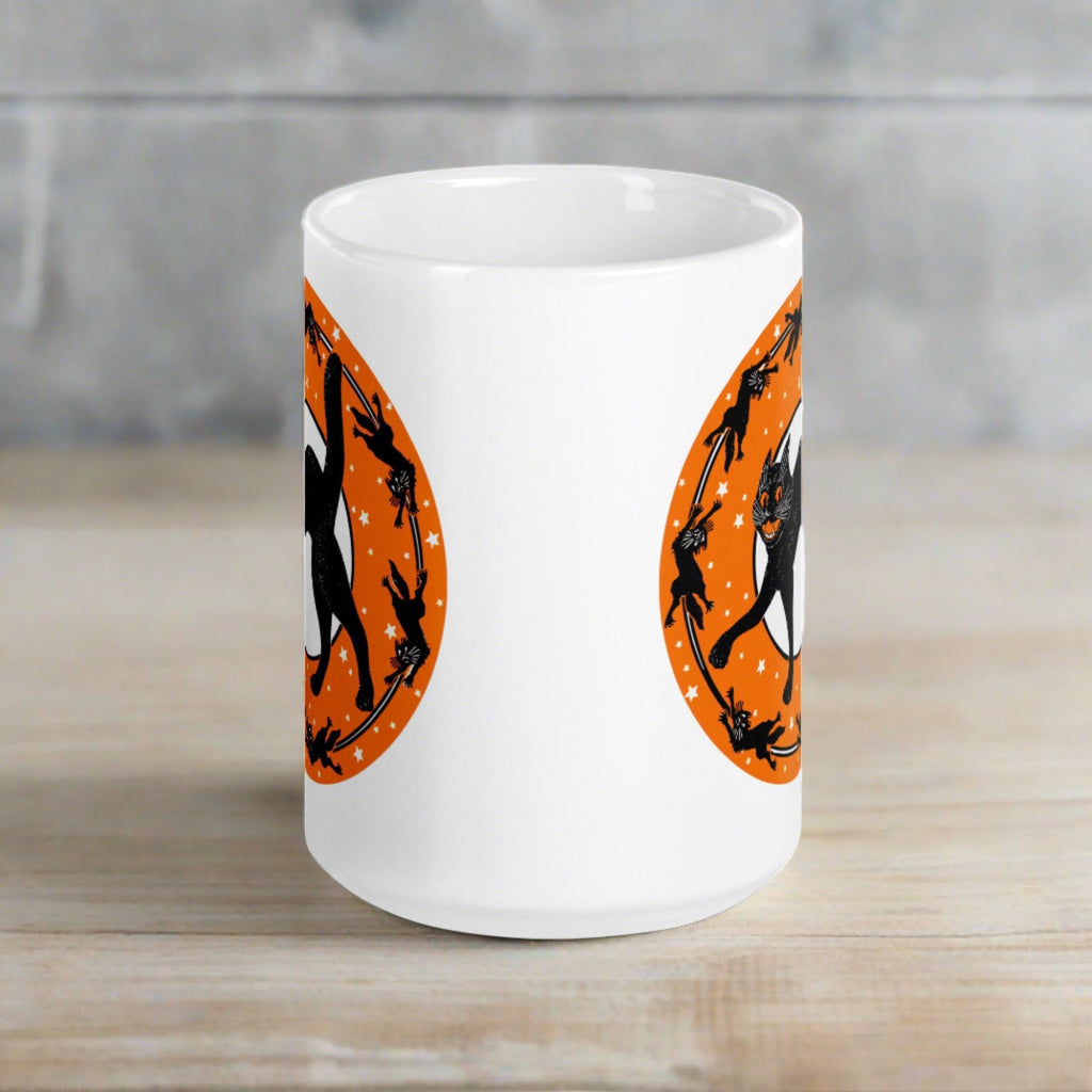 Black Cats Full Moon Retro Vintage Halloween Glossy Coffee Mug