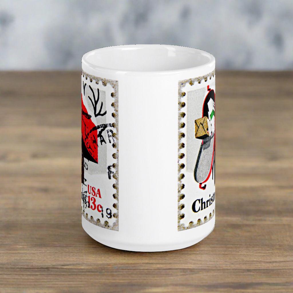Christmas Stamp Mailbox Retro Christmas Print Glossy Mug