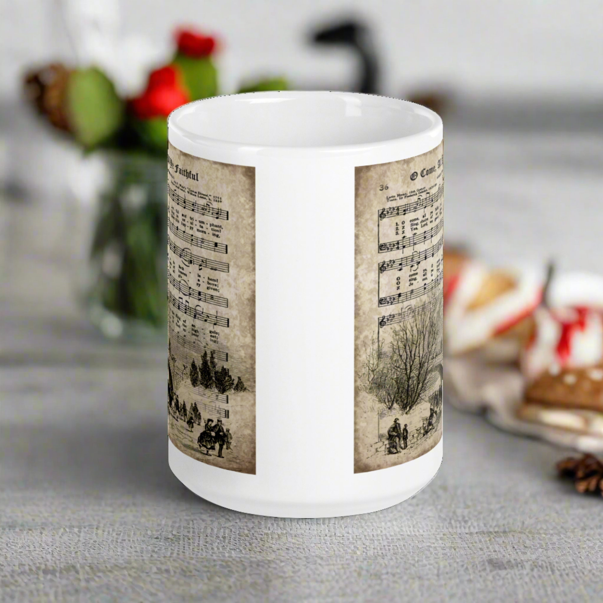 Come All Ye Faithful Vintage Christmas Sheet Music Mid Century Retro Christmas Print Glossy Mug