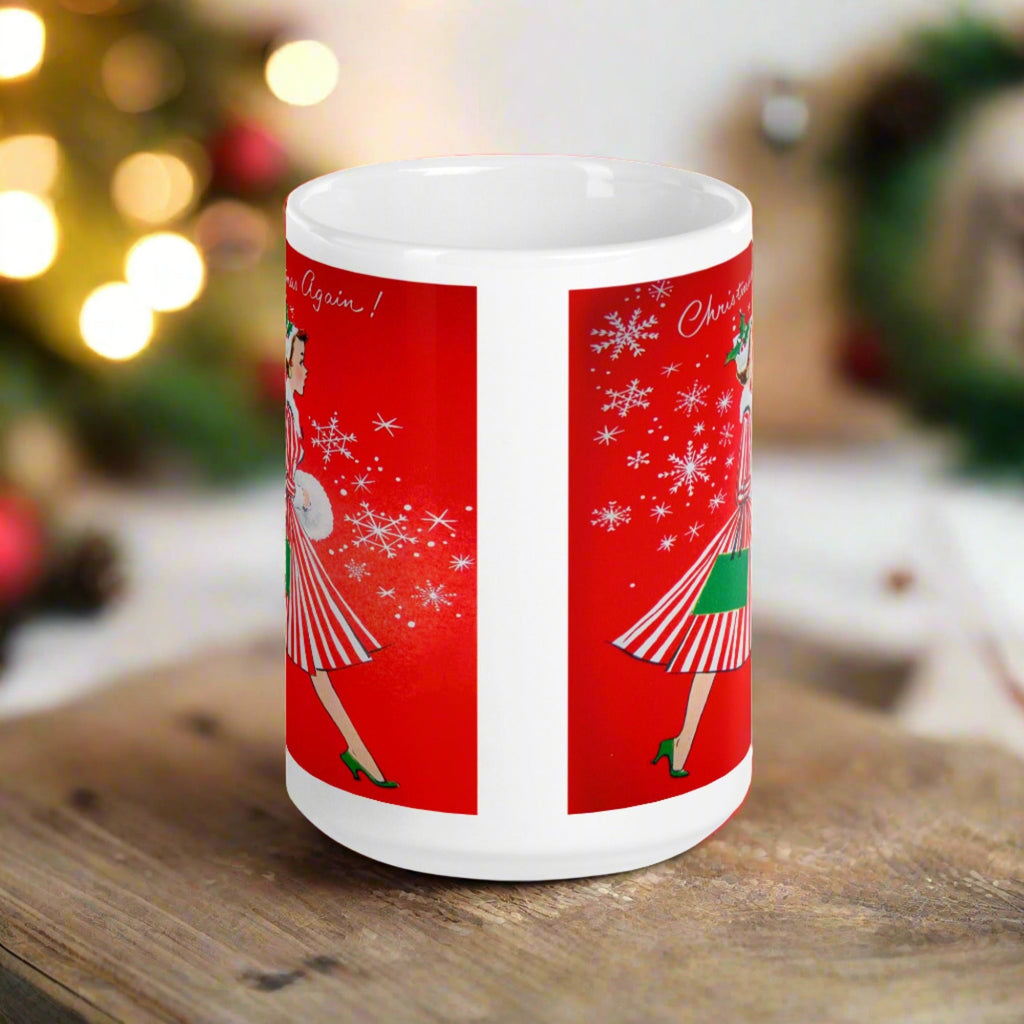 Christmas Again! Retro Lady Glossy Coffee Mug