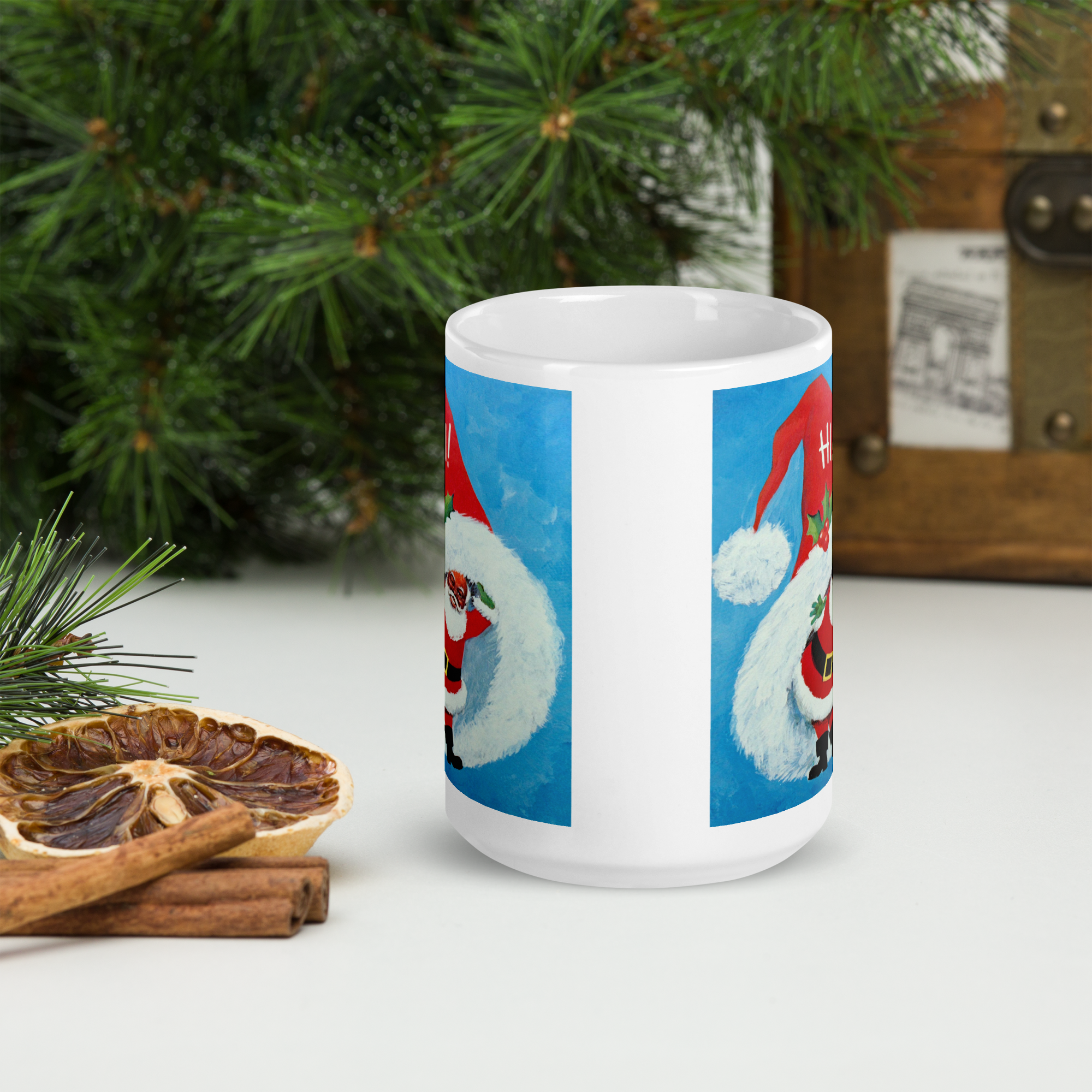 Hi Winking Retro Vintage Black Santa Glossy Coffee Mug