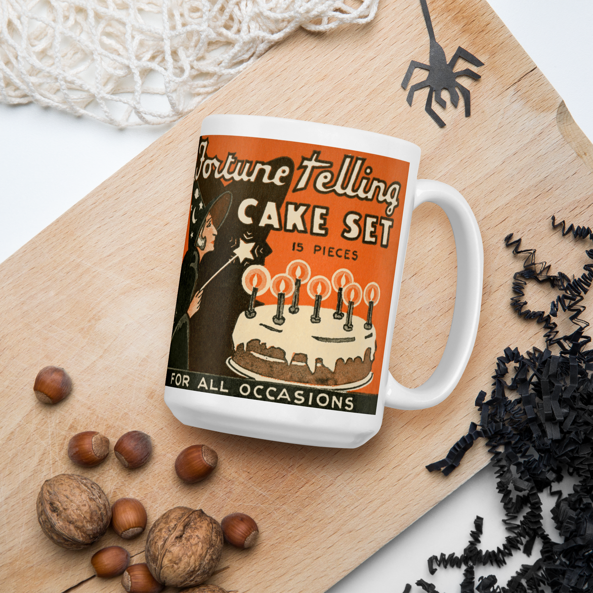 Fortune Telling Cake Set Retro Vintage Halloween Print Glossy Coffee Mug