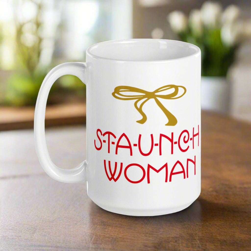 Little Edie Gold Bow Staunch Woman White Glossy Mug