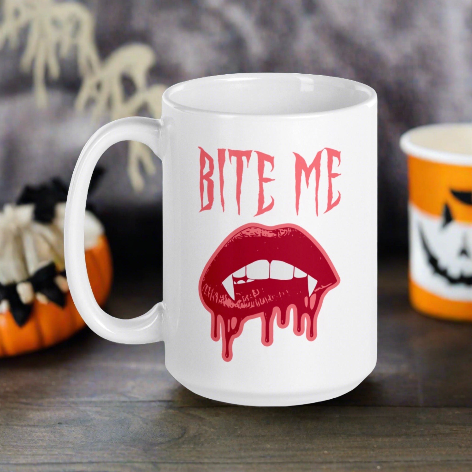 Bite Me Vampire Fangs Halloween Glossy Mug