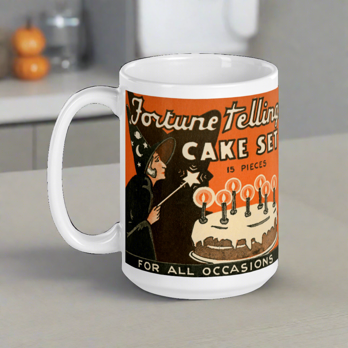 Fortune Telling Cake Set Retro Vintage Halloween Print Glossy Coffee Mug