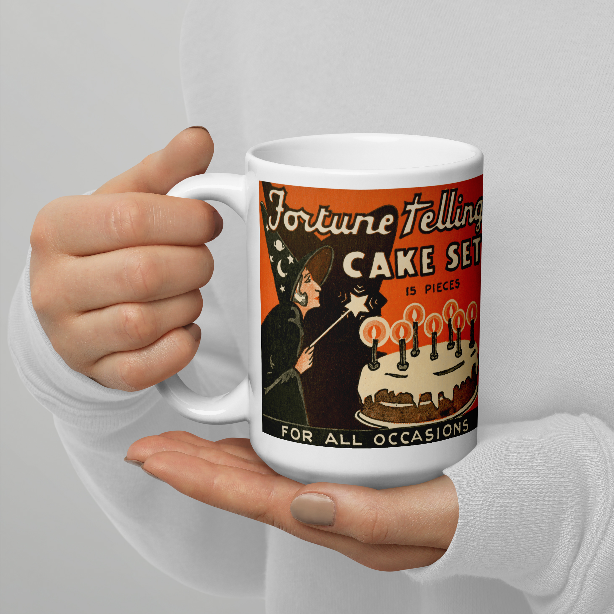 Fortune Telling Cake Set Retro Vintage Halloween Print Glossy Coffee Mug