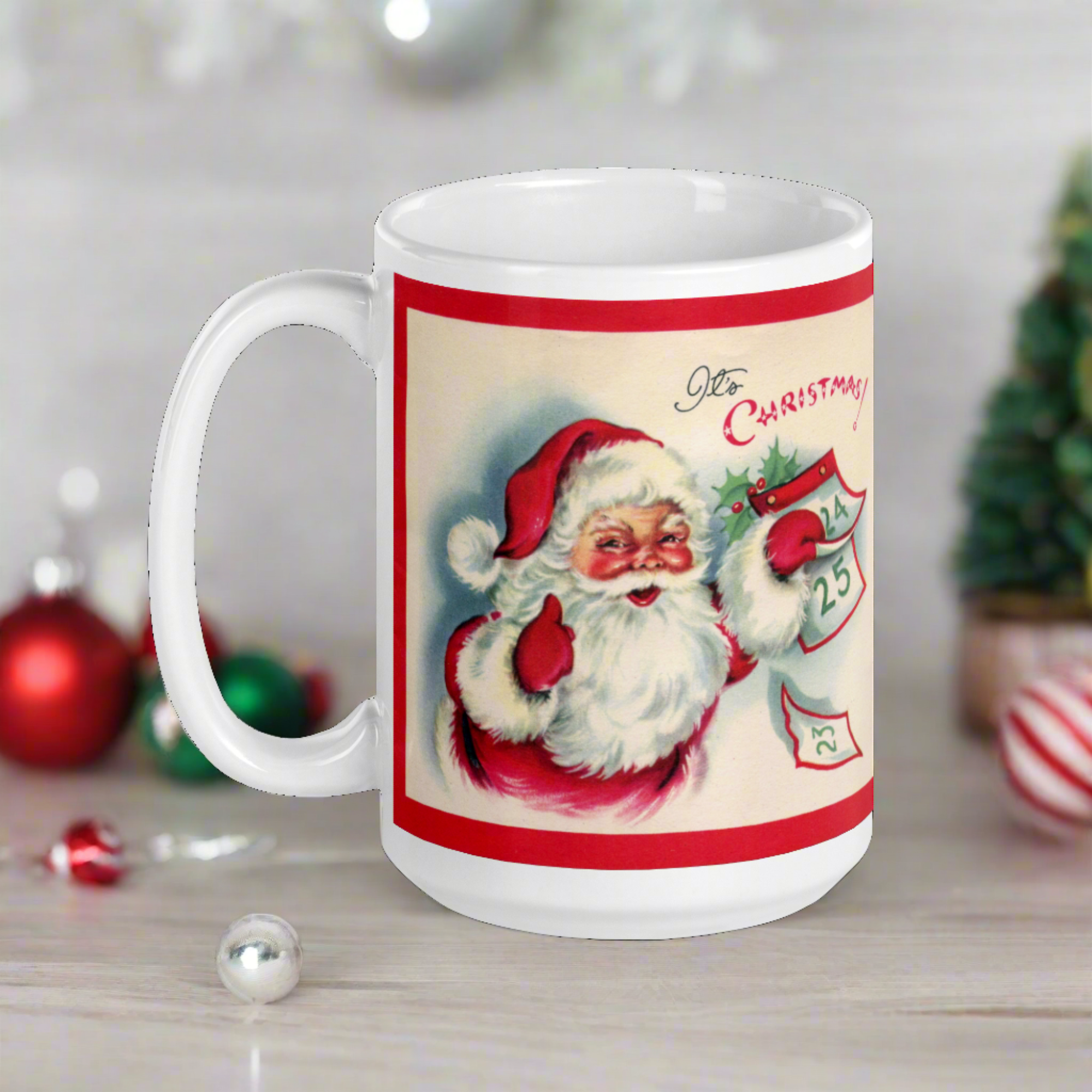 Santa It's Christmas Countdown Calendar Retro Print Ceramic Glossy Coffee Mug