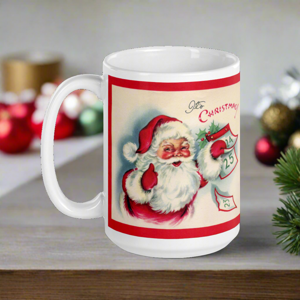 Santa It's Christmas Countdown Calendar Retro Print Ceramic Glossy Coffee Mug