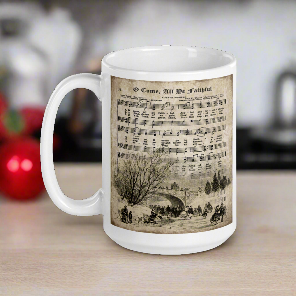 Come All Ye Faithful Vintage Christmas Sheet Music Mid Century Retro Christmas Print Glossy Mug