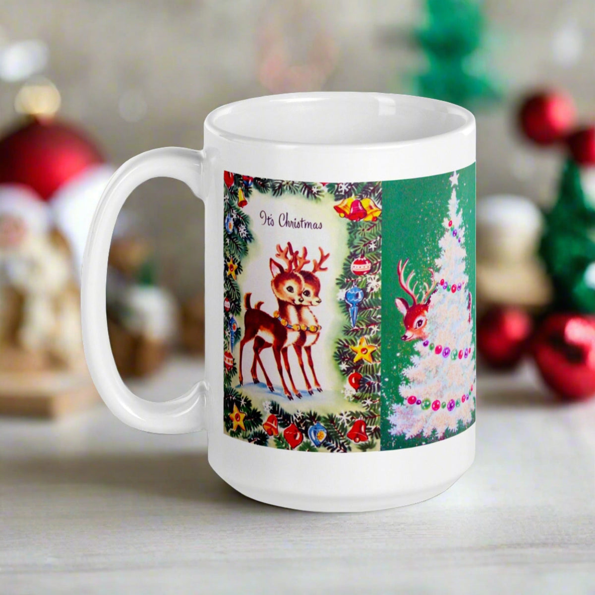 Christmas Mug Reindeer Collage Retro Vintage Glossy Coffee Mug