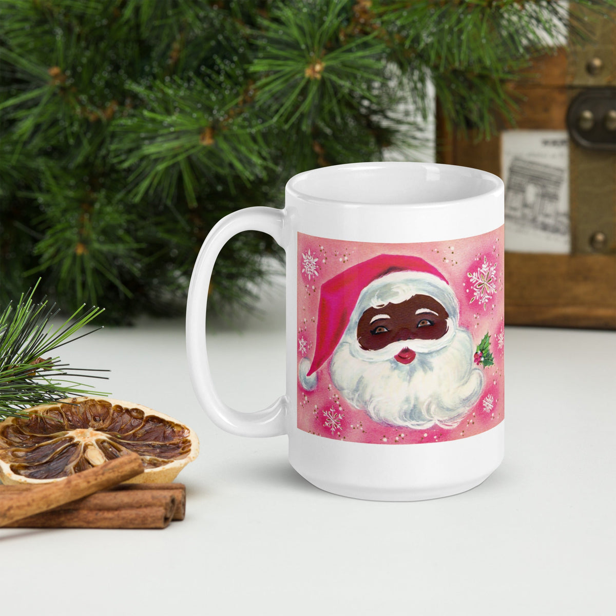 Pink Christmas Santa Mid Century Retro Christmas Glossy Mug