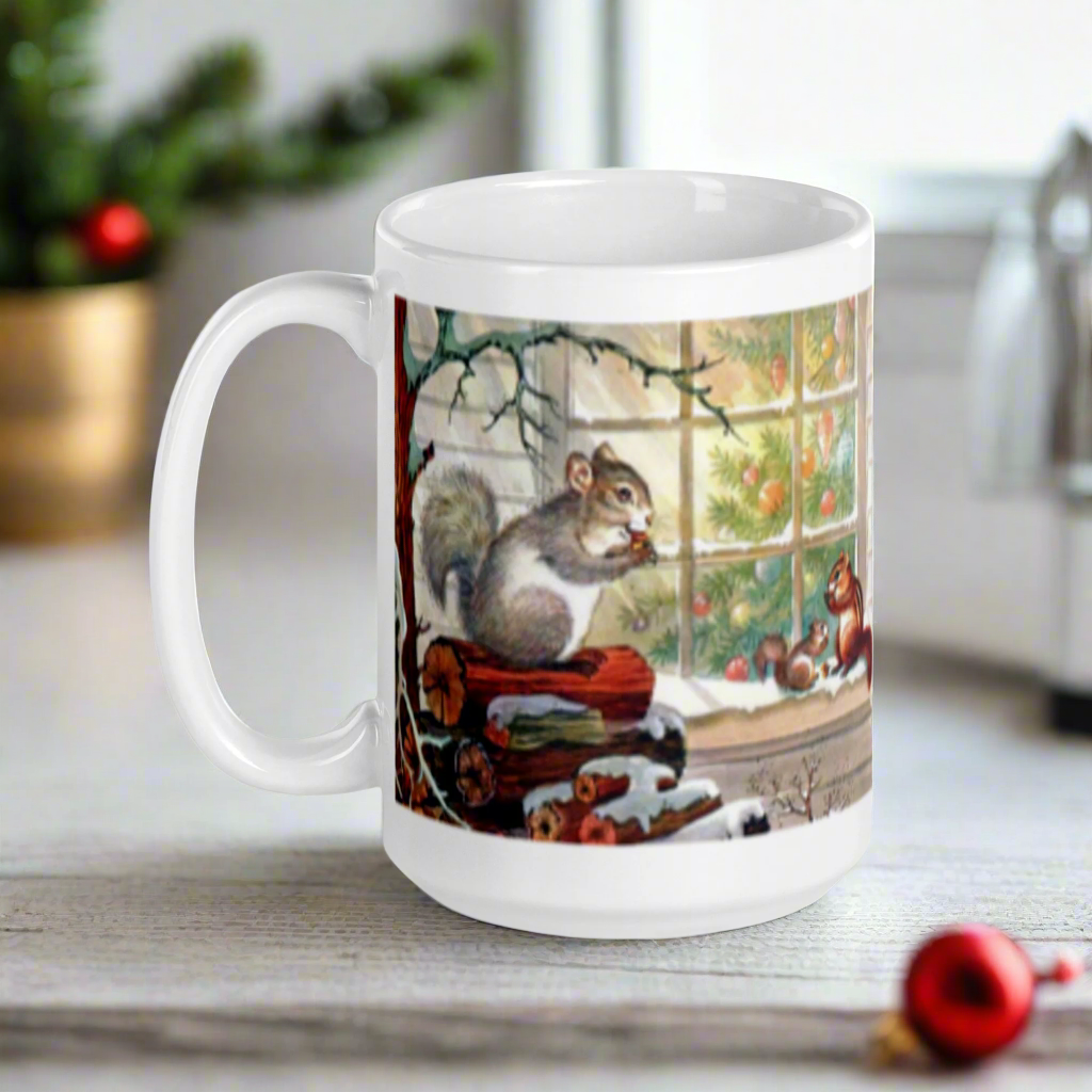Squirrels In Snow Retro Christmas Glossy Coffee Mug