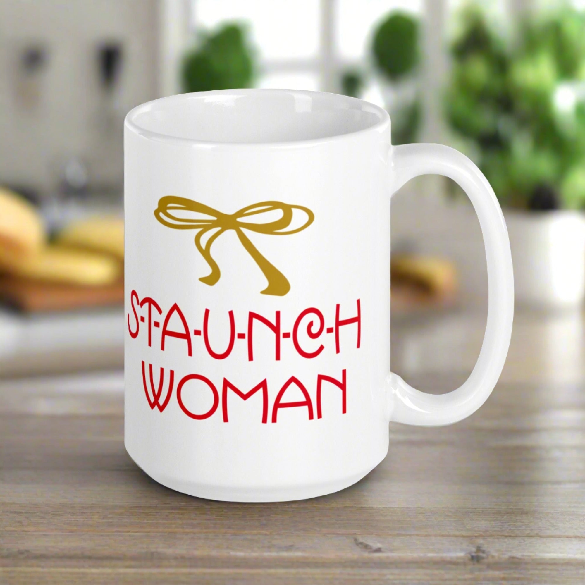 Little Edie Gold Bow Staunch Woman White Glossy Mug