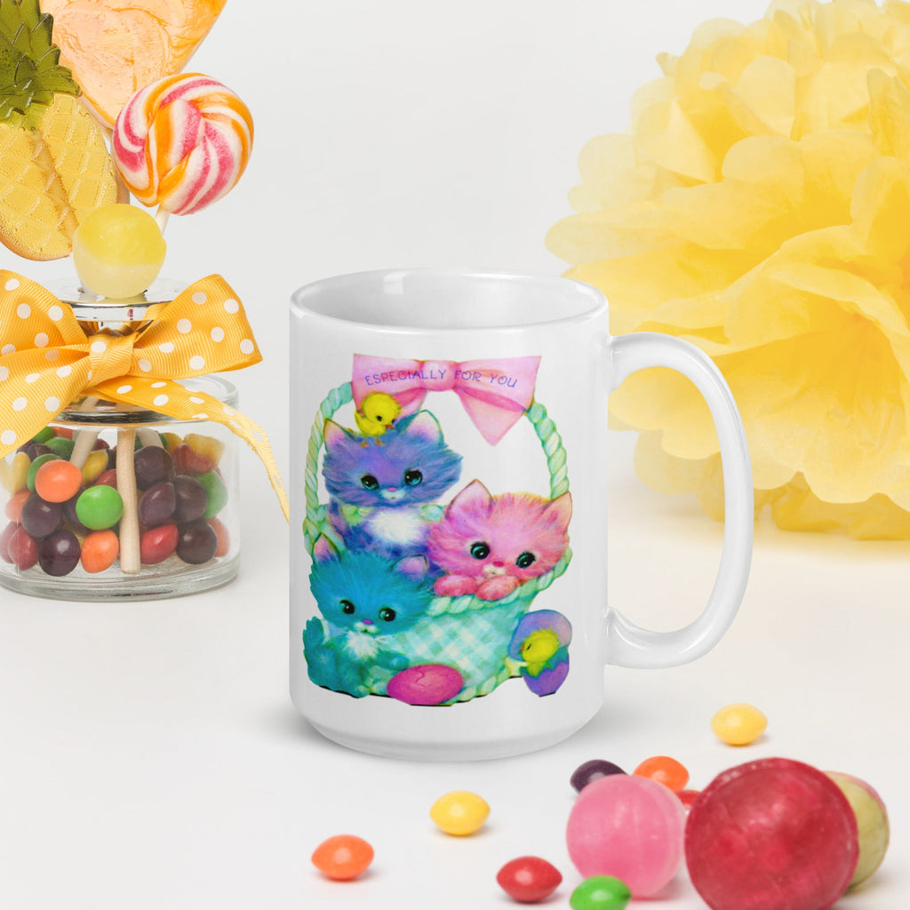 Spring Easter Kittens Baby Chicks Retro Vintage Glossy Coffee Mug