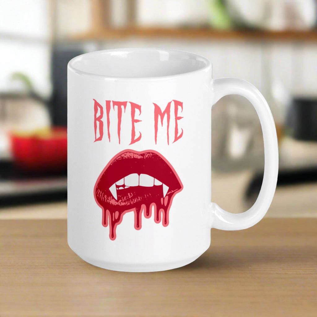 Bite Me Vampire Fangs Halloween Glossy Mug