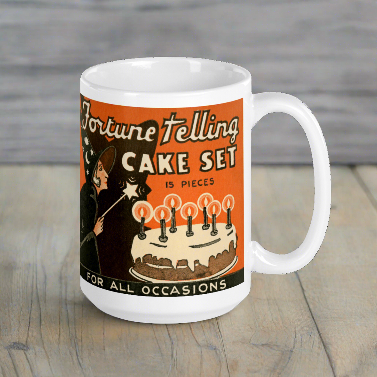Fortune Telling Cake Set Retro Vintage Halloween Print Glossy Coffee Mug