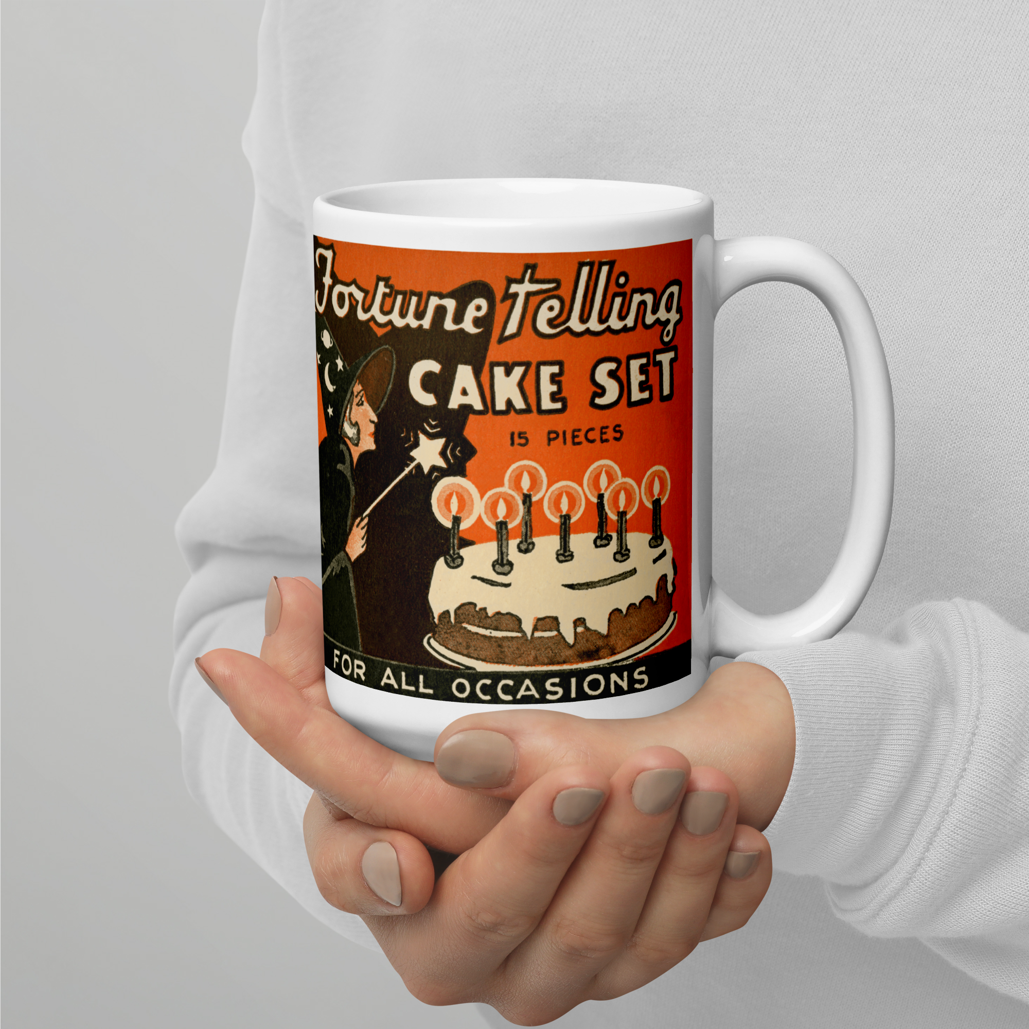 Fortune Telling Cake Set Retro Vintage Halloween Print Glossy Coffee Mug