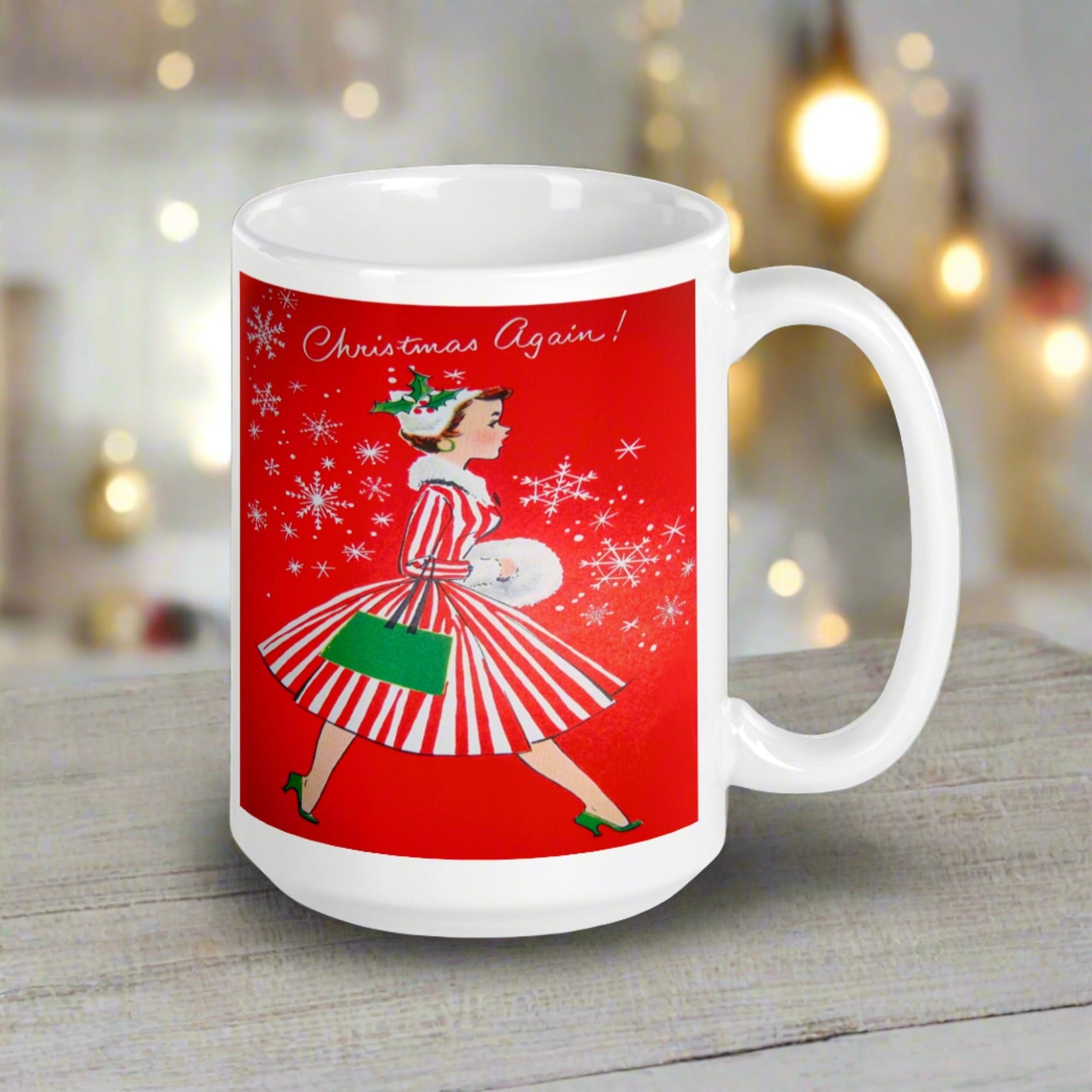 Christmas Again! Retro Lady Glossy Coffee Mug