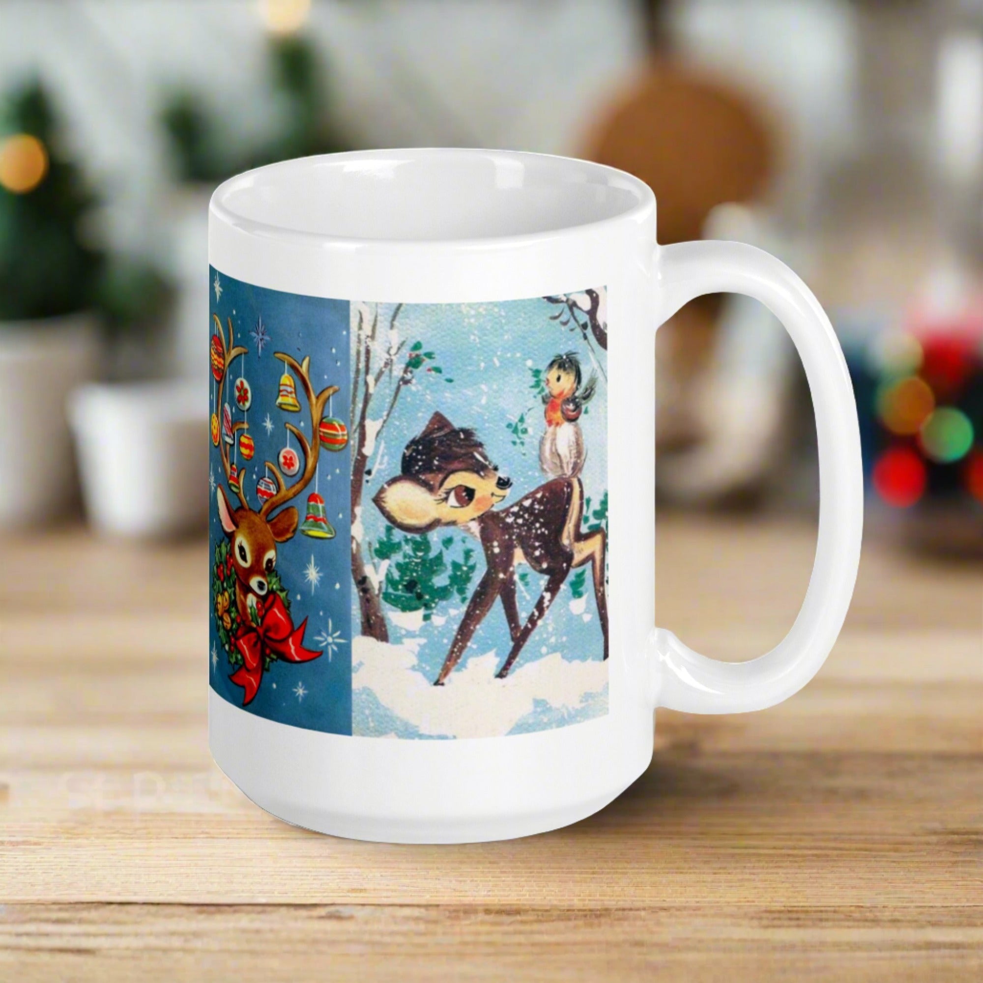 Christmas Mug Reindeer Collage Retro Vintage Glossy Coffee Mug