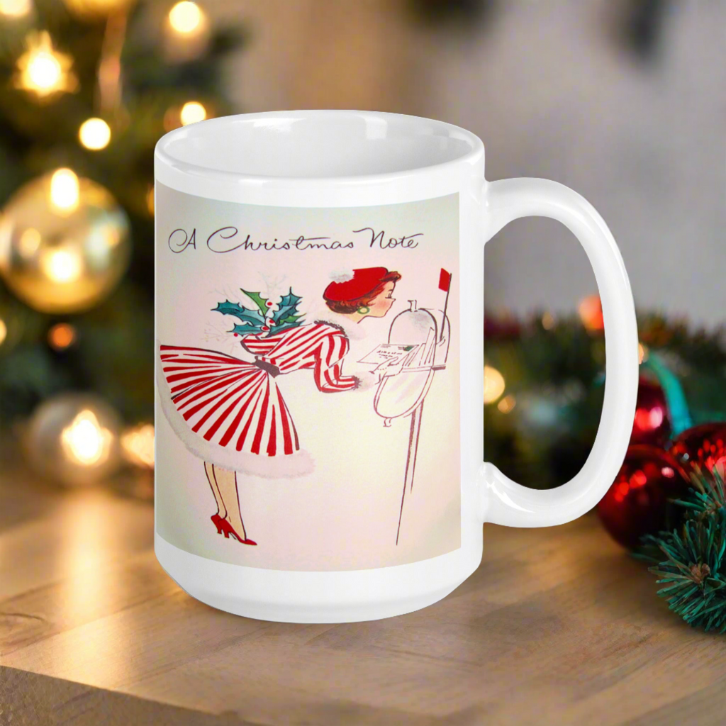 Christmas Lady At Mailbox Retro Housewife Glossy Ceramic Coffee Mug