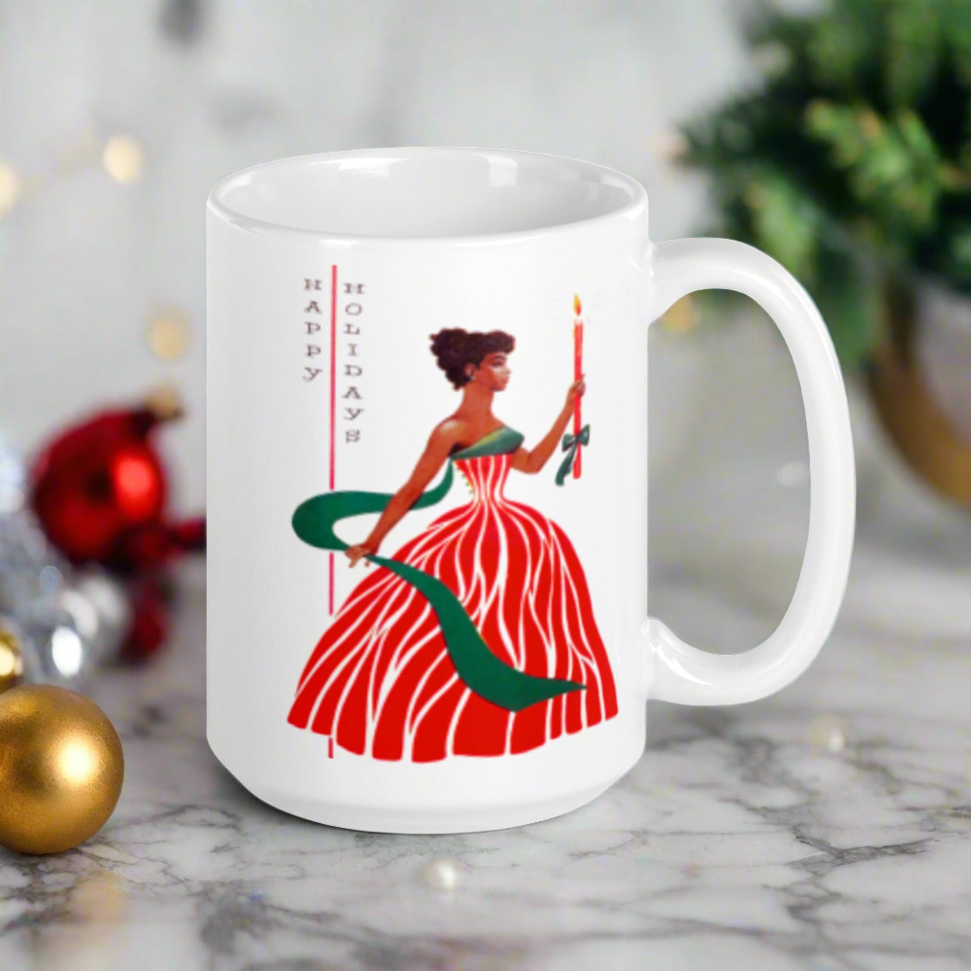 Happy Holidays Christmas Lady Glossy Coffee Mug