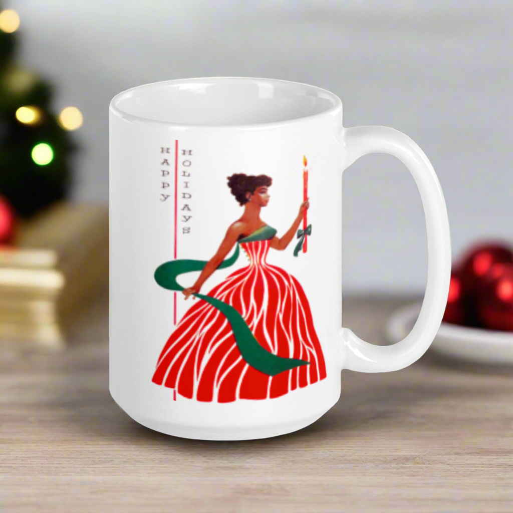 Happy Holidays Christmas Lady Glossy Coffee Mug
