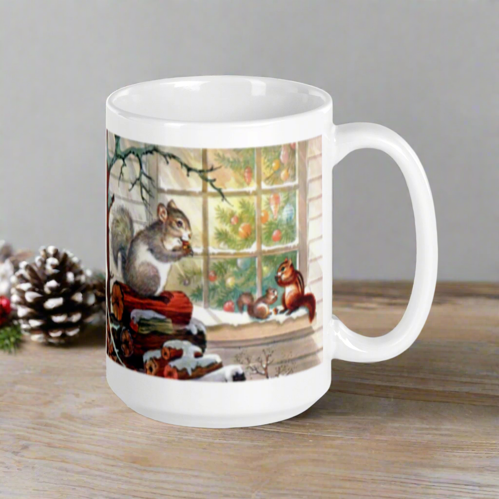 Squirrels In Snow Retro Christmas Glossy Coffee Mug