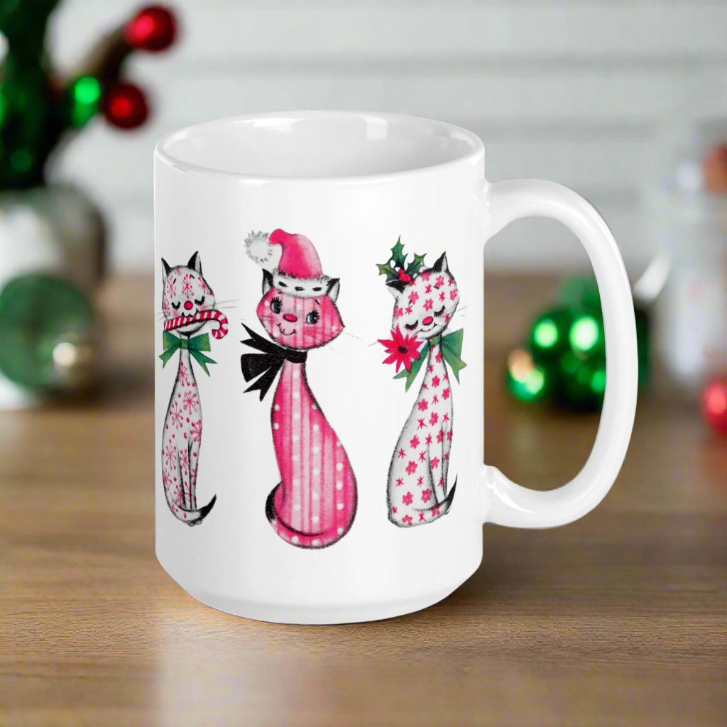 Christmas Cats Retro Midcentury Glossy Coffee Mug