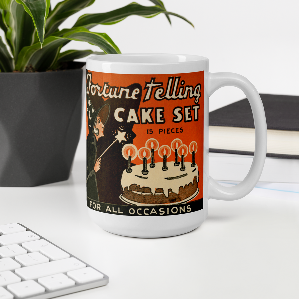 Fortune Telling Cake Set Retro Vintage Halloween Print Glossy Coffee Mug