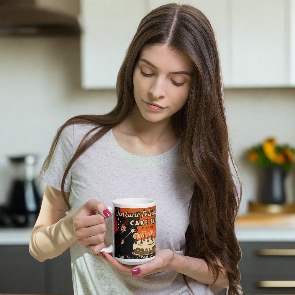 Fortune Telling Cake Set Retro Vintage Halloween Print Glossy Coffee Mug