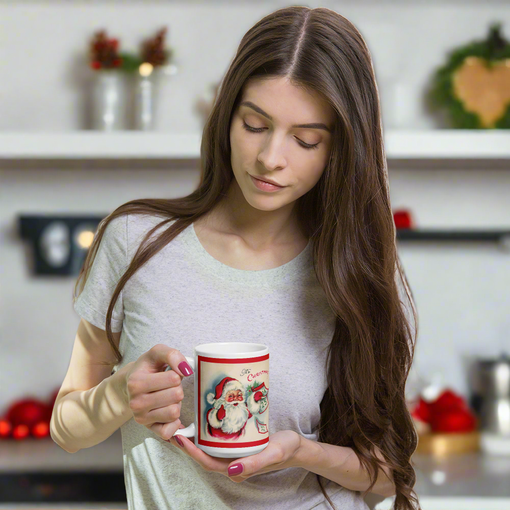 Santa It's Christmas Countdown Calendar Retro Print Ceramic Glossy Coffee Mug