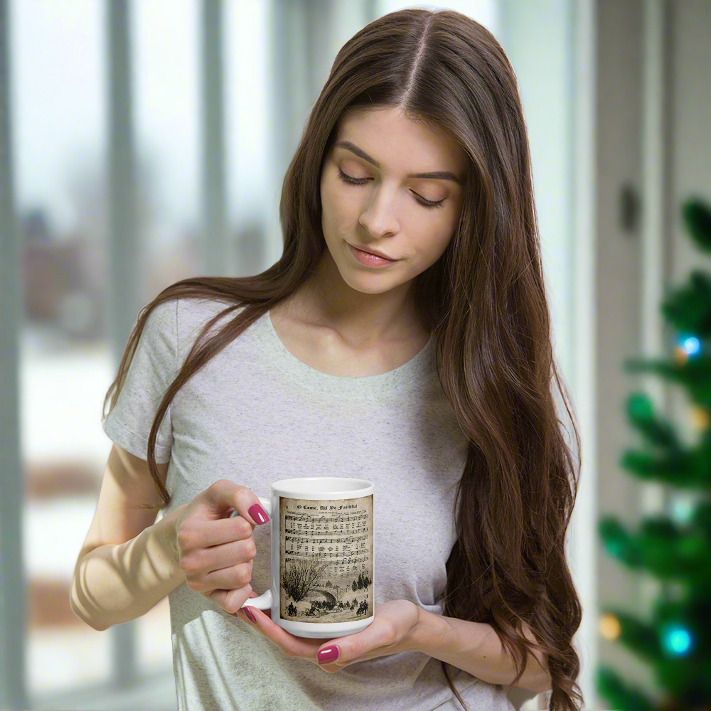 Come All Ye Faithful Vintage Christmas Sheet Music Mid Century Retro Christmas Print Glossy Mug