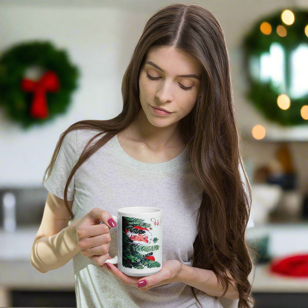 Hi! Santa In Tree Retro Vintage Glossy Coffee Mug