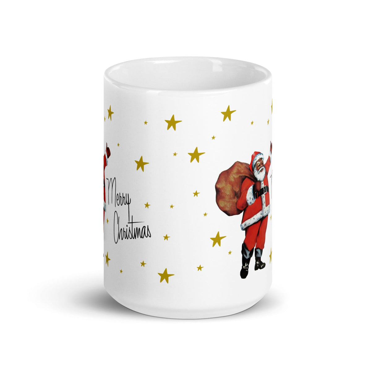 Santa With Stars Merry Christmas Mid Century Retro Christmas Print Glossy Mug
