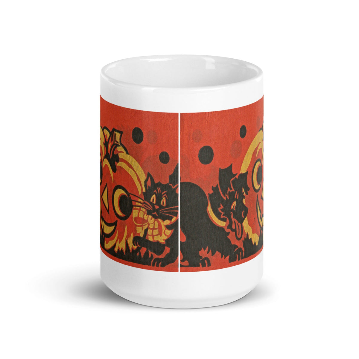 Halloween Jack O Lantern Black Cat And Dog Retro Halloween Print Glossy Mug