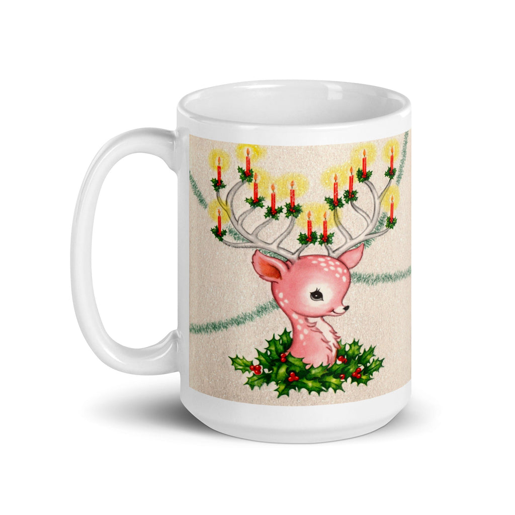 Christmas Reindeer With Candles Mid Century Retro Christmas Print Glossy Mug