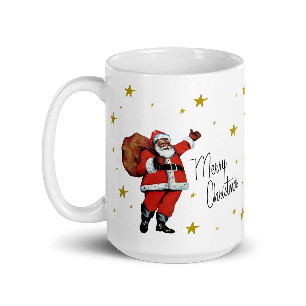 Santa With Stars Merry Christmas Mid Century Retro Christmas Print Glossy Mug