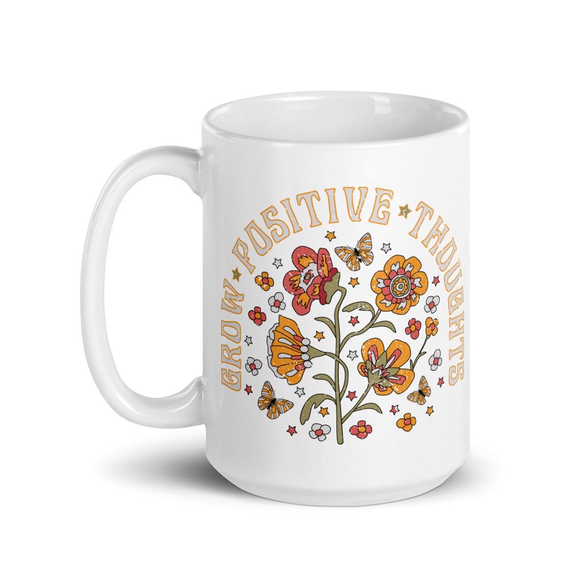 Grow Positive Thoughts Retro Style White Glossy Coffee Mug